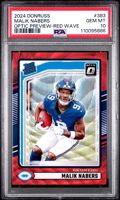 2024 Panini Donruss 383 Malik Nabers Optic Preview-red Wave PSA 10
