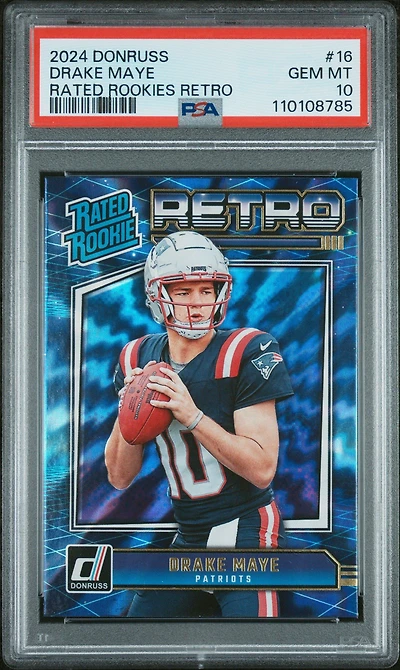 2024 Panini Donruss Rated Rookies Retro 16 Drake Maye PSA 10