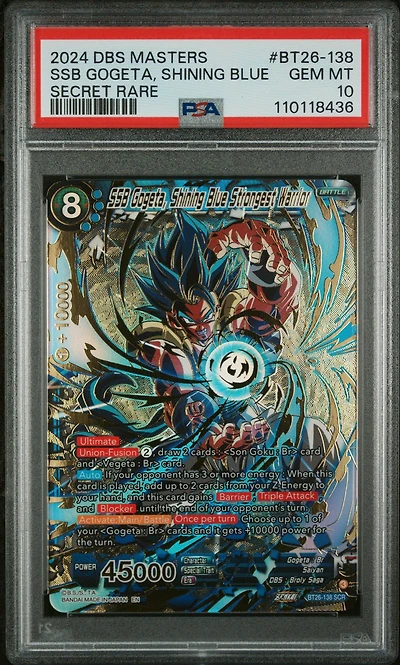 2024 Dragon Ball Super Card Game Masters Series 26 Ultimate Advent Bt26-138 Ssb Gogeta, Shining Blue Strongest Warrior Secret Rare PSA 10