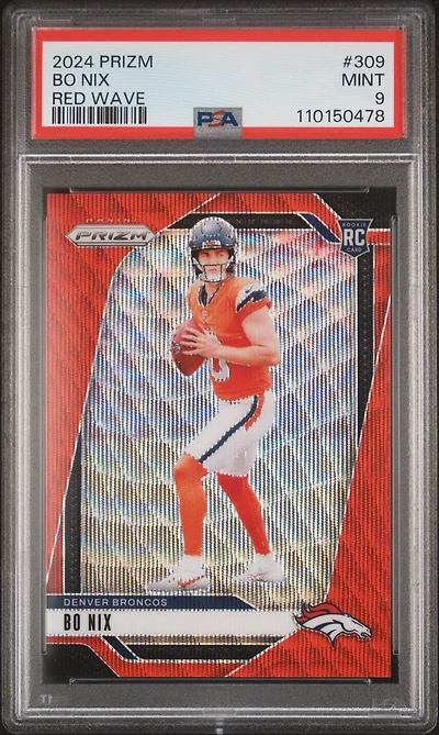 2024 Panini Prizm 309 Bo Nix Red Wave PSA 9