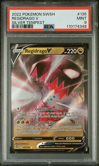 2022 Pokemon Sword & Shield Silver Tempest 135 Regidrago V PSA 9