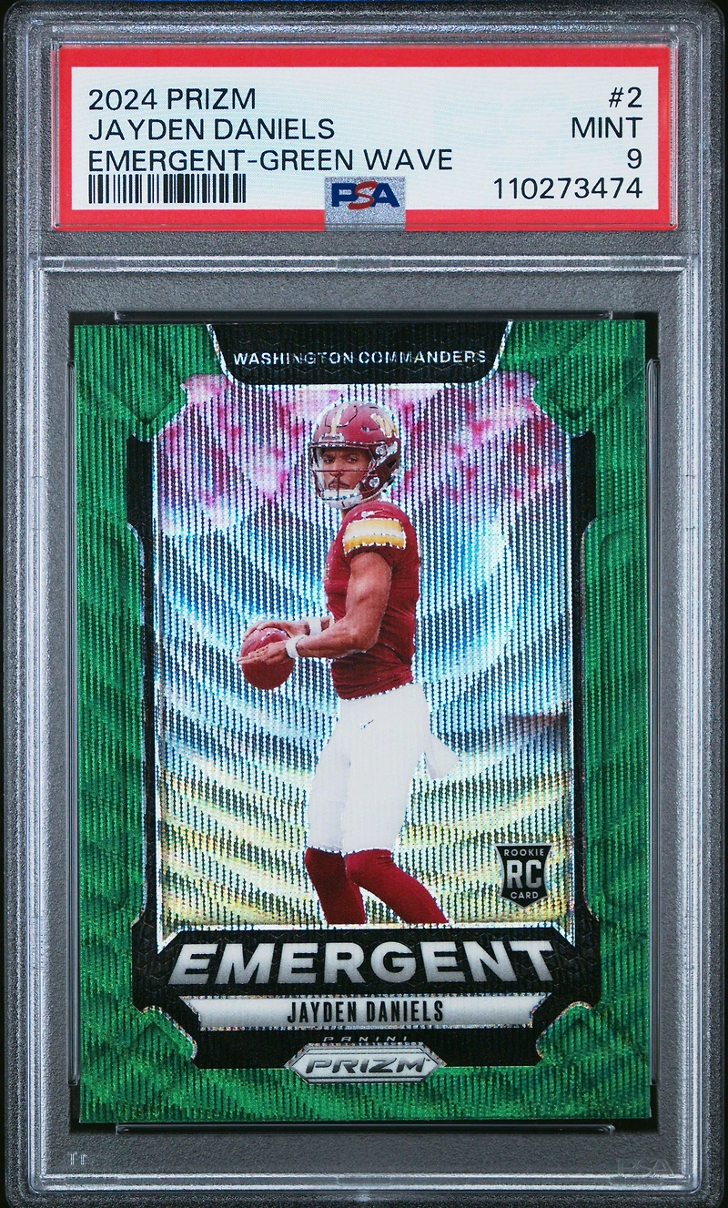 2024 Panini Prizm Emergent 2 Jayden Daniels Green Wave PSA 9
