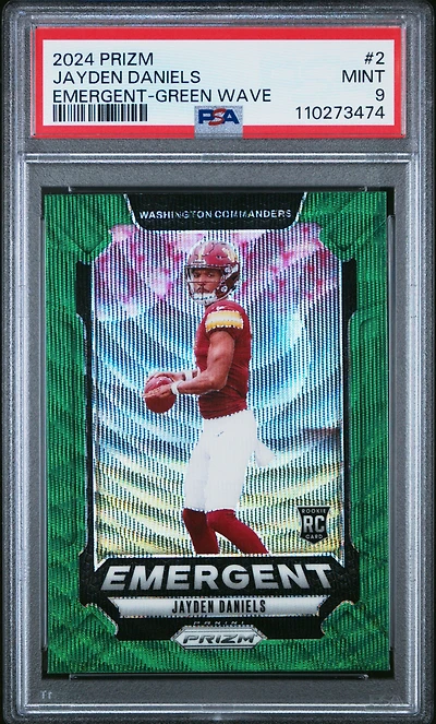 2024 Panini Prizm Emergent 2 Jayden Daniels Green Wave PSA 9