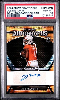 2024 Panini Prizm Draft Picks Draft Picks Autographs Dpajmn Joe Milton Iii Orange Pulsar PSA 10