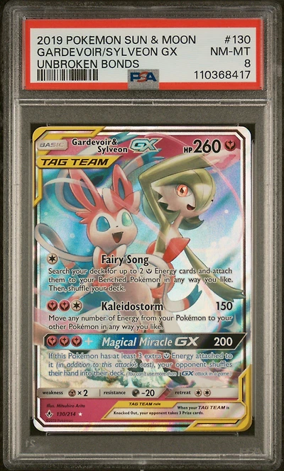 2019 Pokemon Sun & Moon Unbroken Bonds 130 Gardevoir & Sylveon Gx PSA
