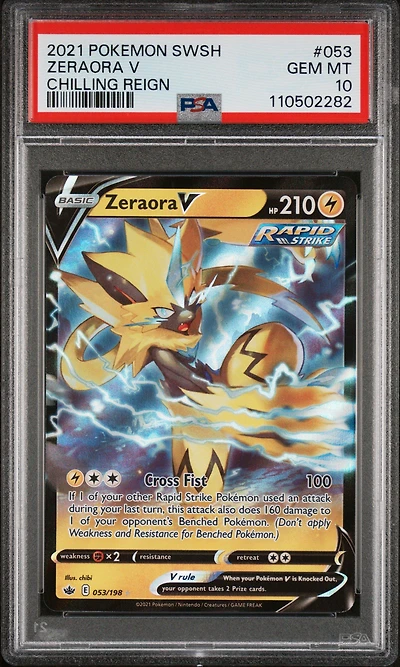2021 Pokemon Sword & Shield Chilling Reign 053 Zeraora V PSA 10