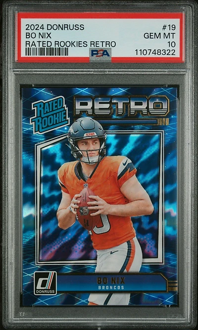 2024 Panini Donruss Rated Rookies Retro 19 Bo Nix PSA 10