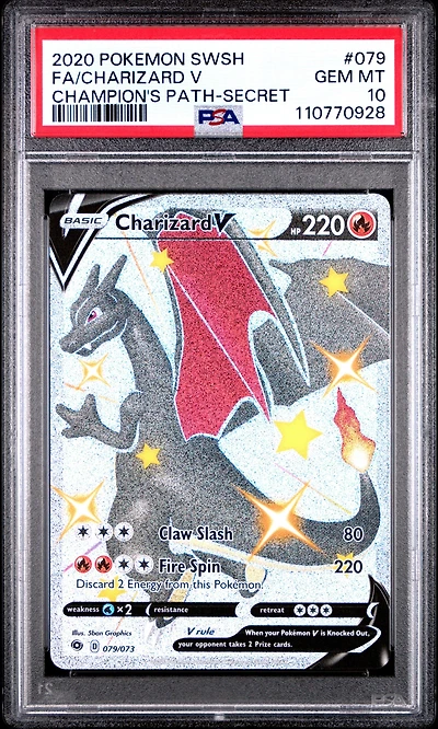 2020 Pokemon Sword & Shield Champion's Path 079 Full Art/charizard V Secret PSA 10