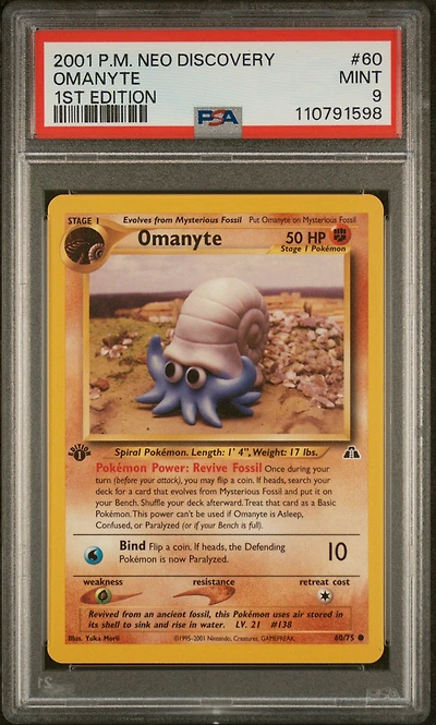 2001 Pokemon Neo Discovery 60 Omanyte 1st Edition PSA