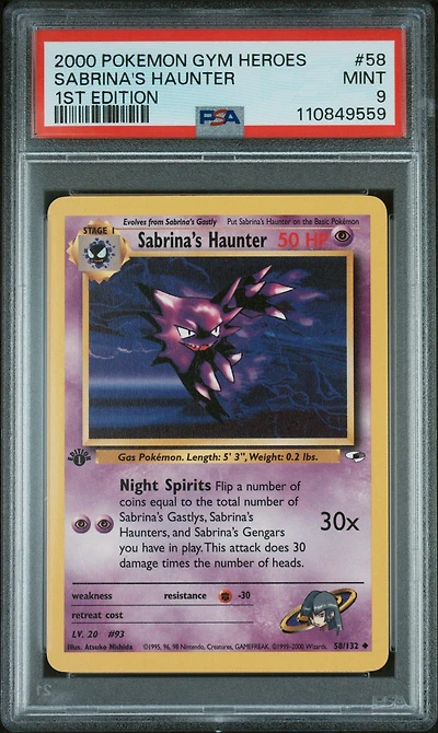 2000 Pokemon Gym Heroes 58 Sabrina's Haunter 1st Edition PSA