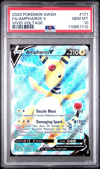 2020 Pokemon Sword & Shield Vivid Voltage 171 Full Art/ampharos V PSA 10