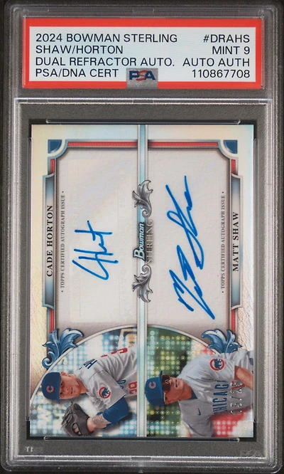 2024 Bowman Sterling Dual Refractor Autographs Drahs Cade Horton/matt Shaw PSA 9