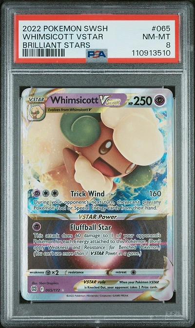 2022 Pokemon Sword & Shield Brilliant Stars 065 Whimsicott Vstar PSA 8