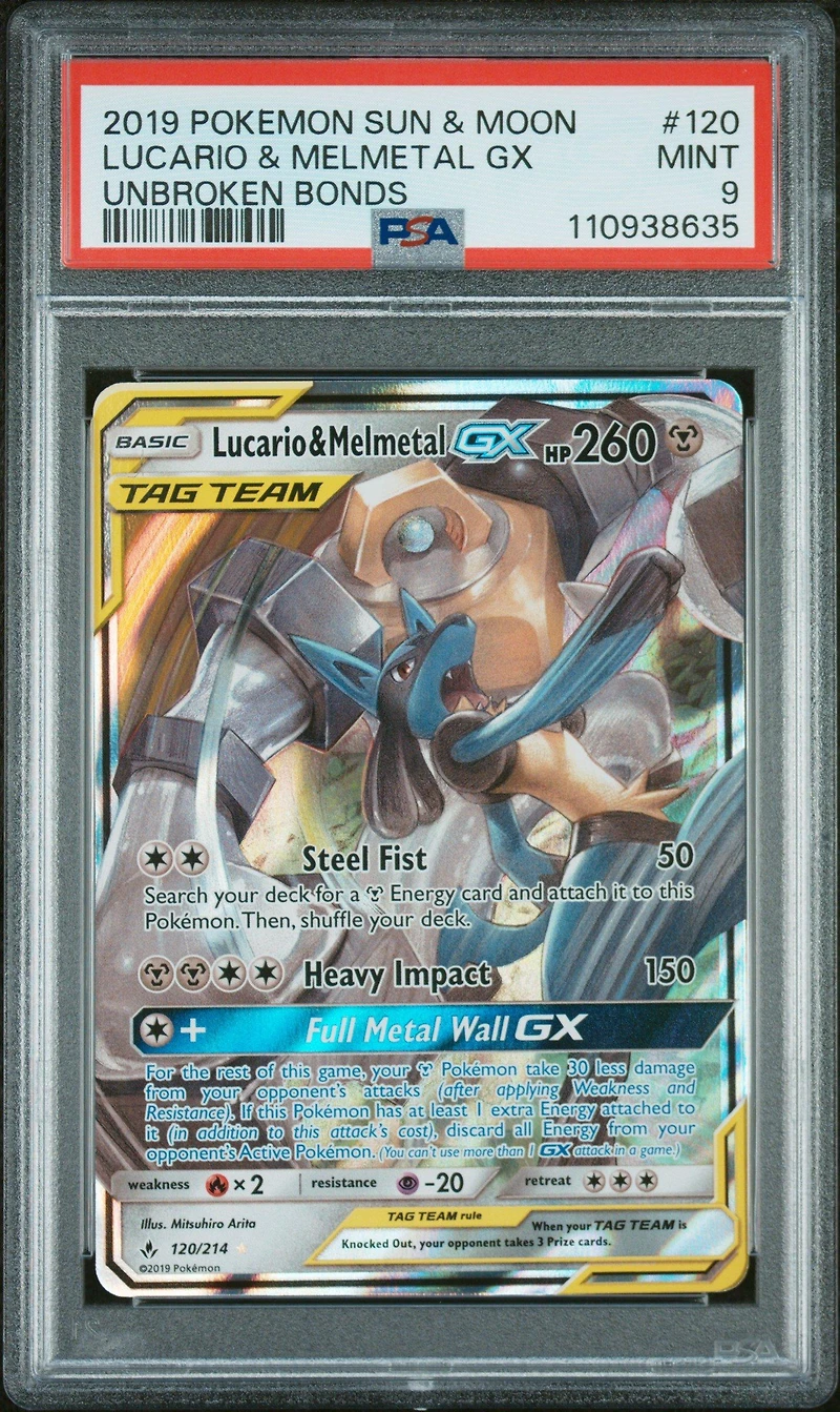 2019 Pokemon Sun & Moon Unbroken Bonds 120 Lucario & Melmetal Gx PSA