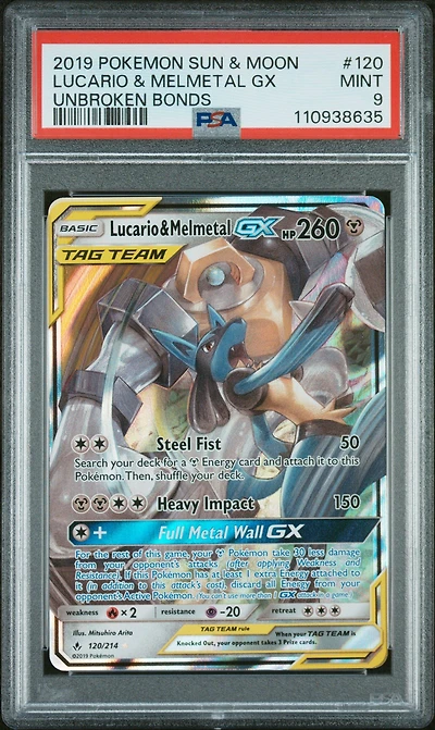2019 Pokemon Sun & Moon Unbroken Bonds 120 Lucario & Melmetal Gx PSA