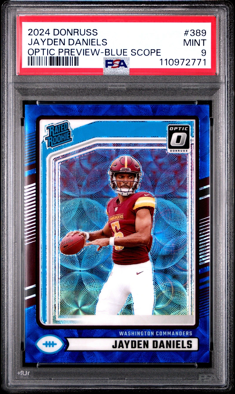 2024 Panini Donruss 389 Jayden Daniels Optic Preview-blue Scope PSA 9