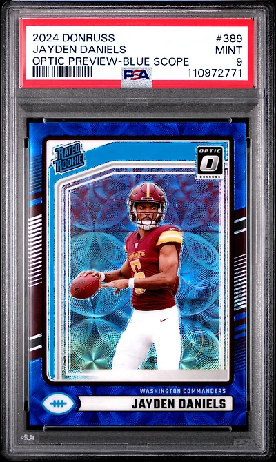 2024 Panini Donruss 389 Jayden Daniels Optic Preview-blue Scope PSA 9