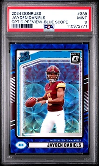 2024 Panini Donruss 389 Jayden Daniels Optic Preview-blue Scope PSA 9