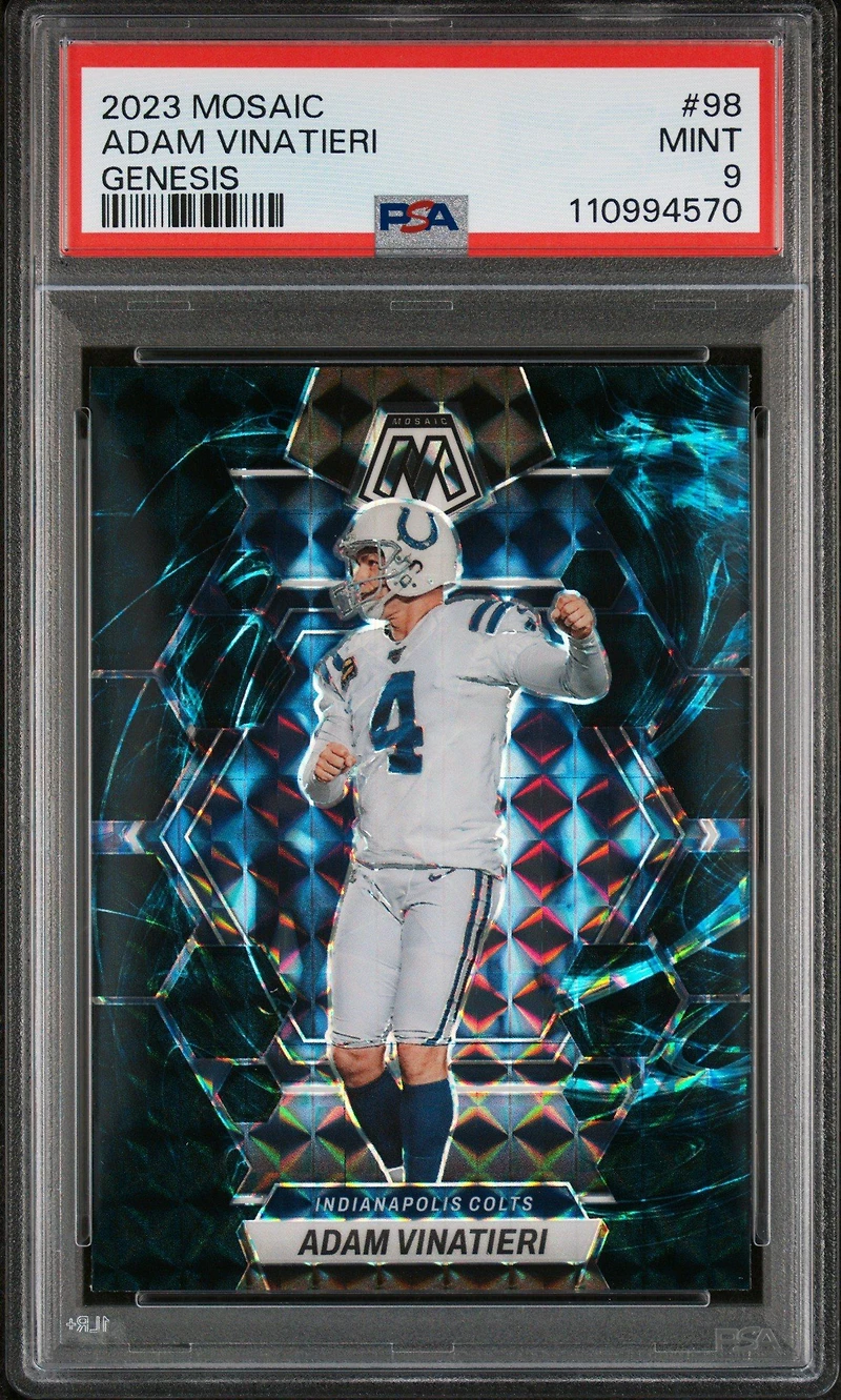 2023 Panini Mosaic 98 Adam Vinatieri Genesis PSA 9
