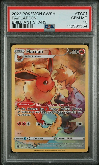 2022 Pokemon Sword & Shield Brilliant Stars Tg01 Full Art/flareon PSA