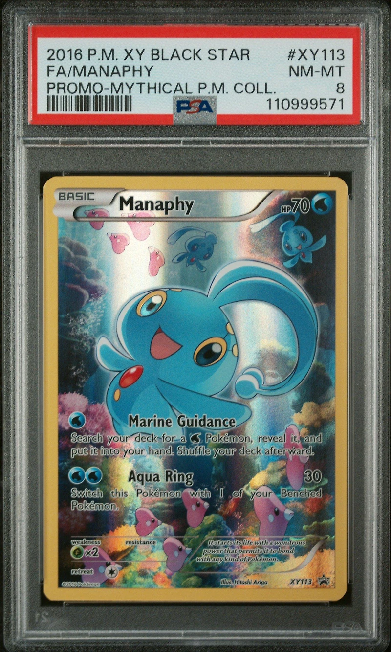 2016 Pokemon Xy Black Star Promo Xy113 Full Art/manaphy Mythical Pokemon Collection PSA 8