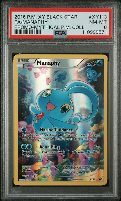 2016 Pokemon Xy Black Star Promo Xy113 Full Art/manaphy Mythical Pokemon Collection PSA 8