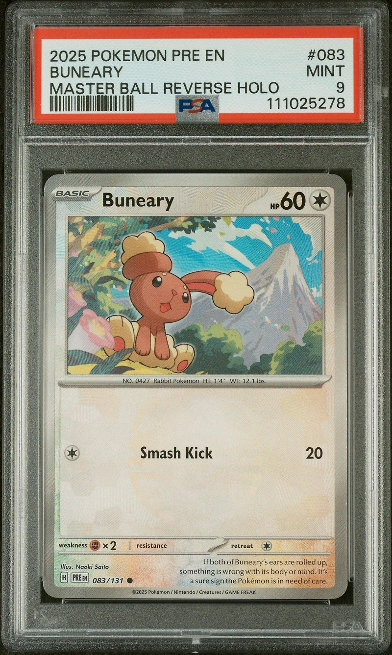 2025 Pokemon Pre En-prismatic Evolutions 083 Buneary Master Ball Reverse Holo PSA 9
