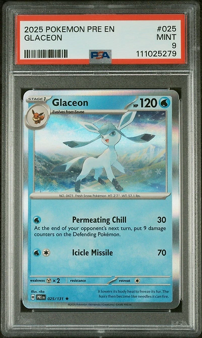 2025 Pokemon Pre En-prismatic Evolutions 025 Glaceon PSA 9