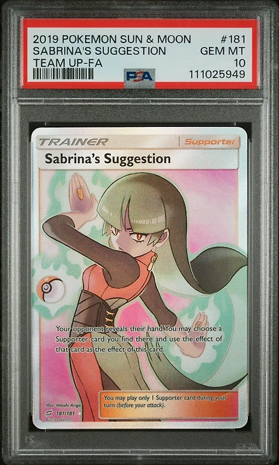 2019 Pokemon Sun & Moon Team Up 181 Full Art/sabrina's Suggestion PSA 10