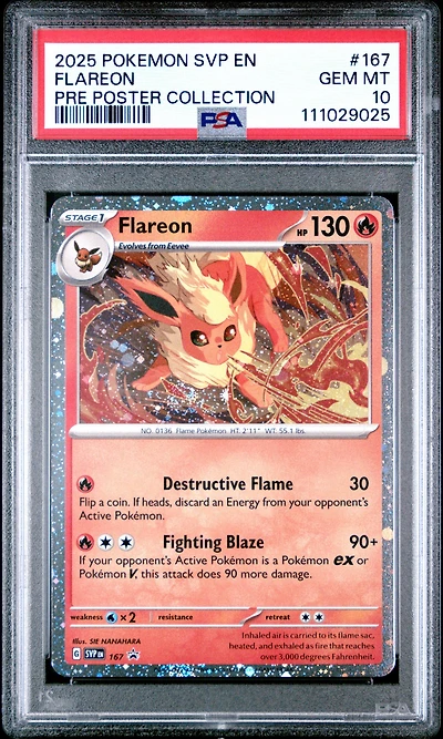 2025 Pokemon Svp En-sv Black Star Promo 167 Flareon Prismatic Evolutions Poster Collection PSA 10