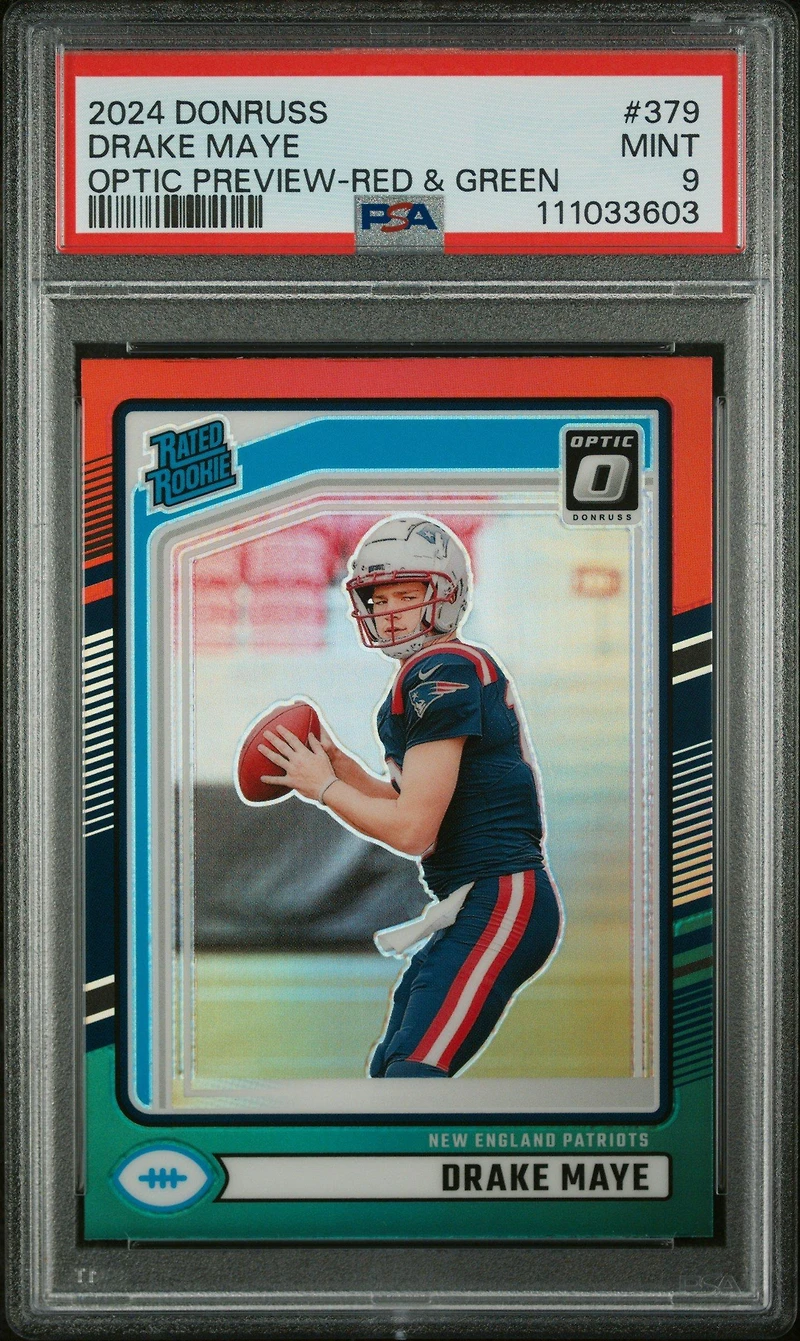 2024 Panini Donruss 379 Drake Maye Optic Preview-red & Green PSA 9