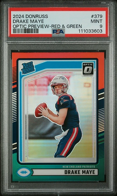 2024 Panini Donruss 379 Drake Maye Optic Preview-red & Green PSA 9