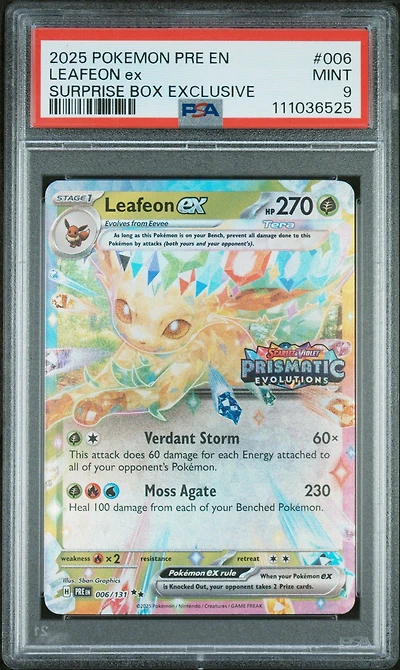 2025 Pokemon Pre En-prismatic Evolutions 006 Leafeon Ex Surprise Box Exclusive PSA