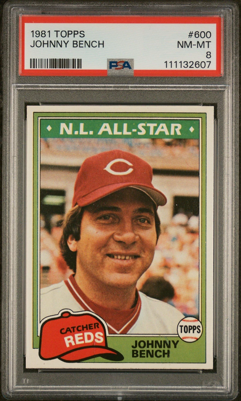 1981 Topps 600 Johnny Bench PSA 8