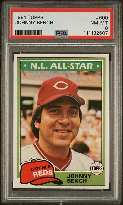 1981 Topps 600 Johnny Bench PSA 8