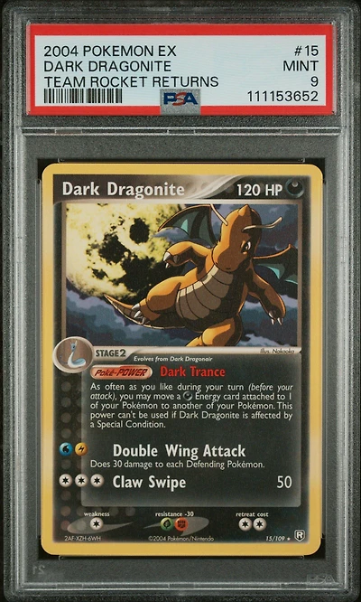 2004 Pokemon Ex Team Rocket Returns 15 Dark Dragonite PSA