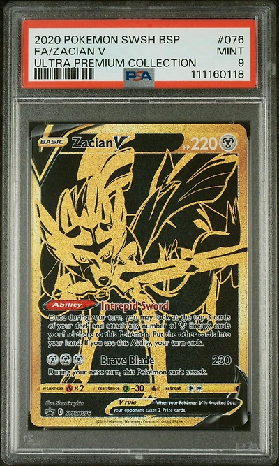 2020 Pokemon Swsh Black Star Promo 076 Full Art/zacian V Ultra Premium Collection PSA