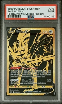 2020 Pokemon Swsh Black Star Promo 076 Full Art/zacian V Ultra Premium Collection PSA