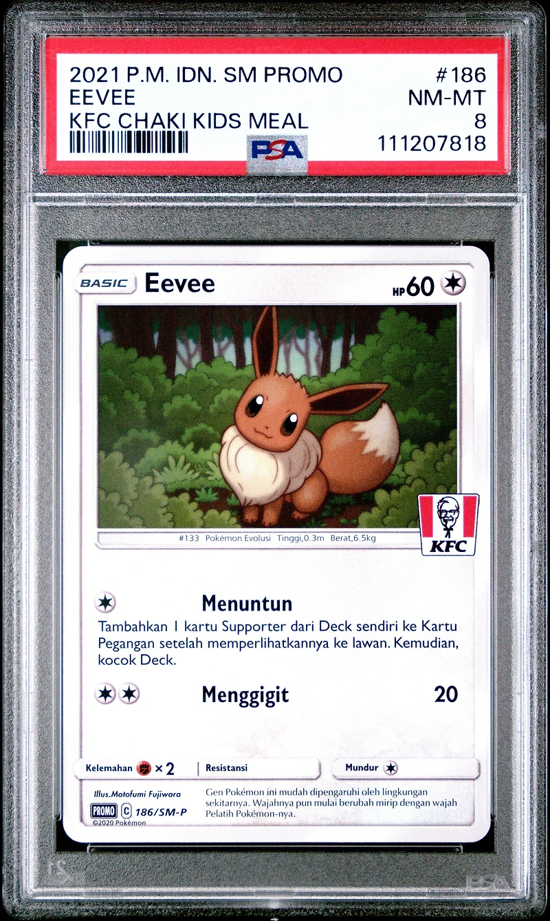 2021 Pokemon Indonesian Sm Promo 186 Eevee Kfc Chaki Kids Meal PSA 8