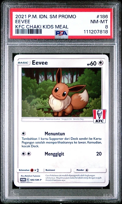 2021 Pokemon Indonesian Sm Promo 186 Eevee Kfc Chaki Kids Meal PSA 8