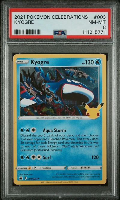 2021 Pokemon Celebrations 003 Kyogre PSA