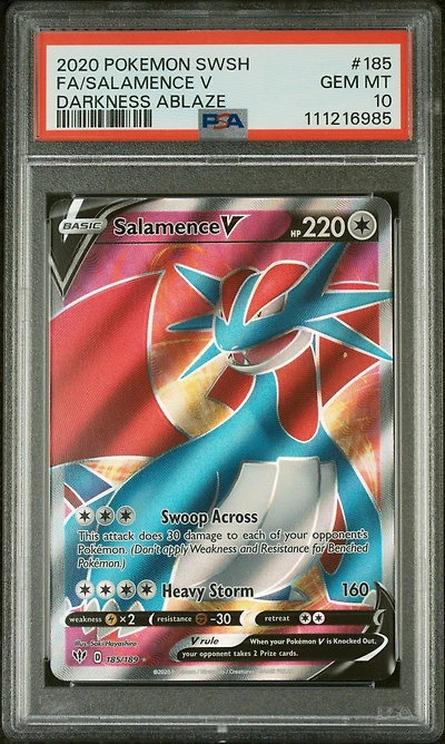 2020 Pokemon Sword & Shield Darkness Ablaze 185 Full Art/salamence V PSA