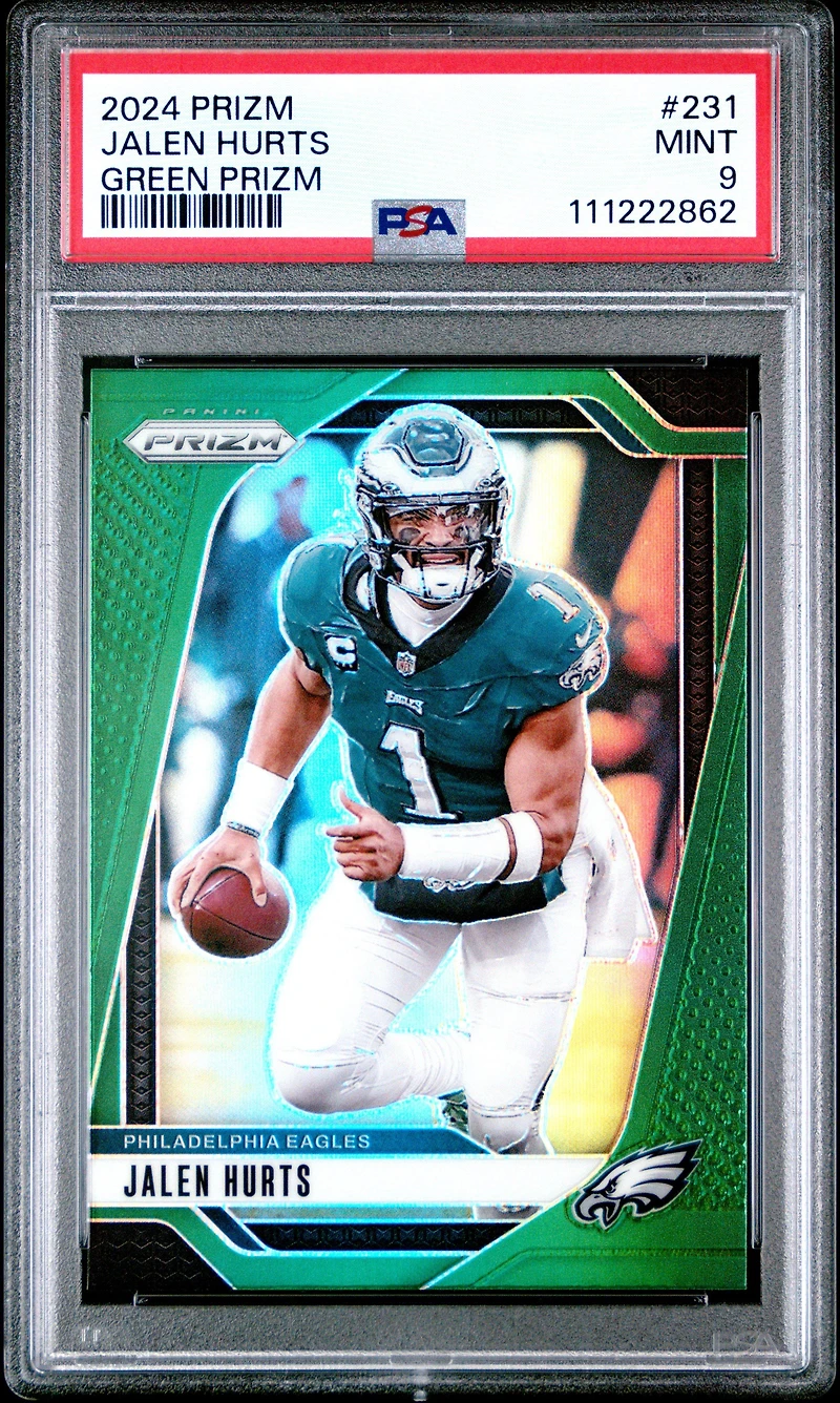 2024 Panini Prizm 231 Jalen Hurts Green Prizm PSA 9