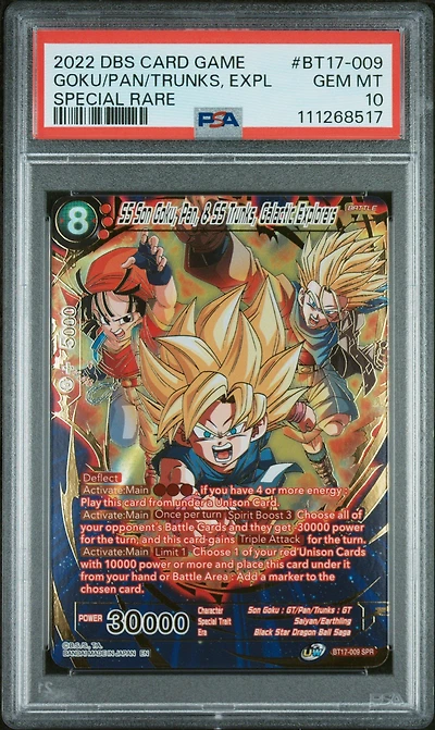 2022 Dragon Ball Super Card Game Series 17 Ultimate Squad Bt17-009 Ss Son Goku, Pan, & Ss Trunks, Galactic Explorers Special Rare PSA 10