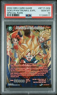 2022 Dragon Ball Super Card Game Series 17 Ultimate Squad Bt17-009 Ss Son Goku, Pan, & Ss Trunks, Galactic Explorers Special Rare PSA 10
