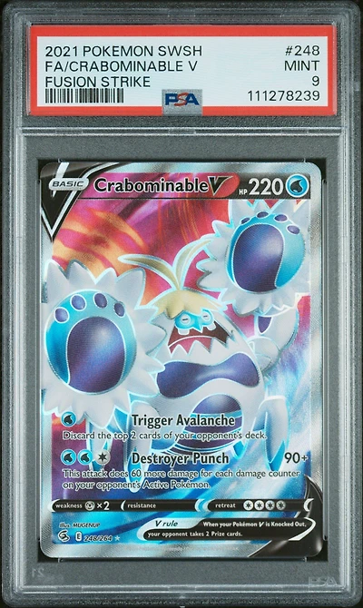 2021 Pokemon Sword & Shield Fusion Strike 248 Full Art/crabominable V PSA 9