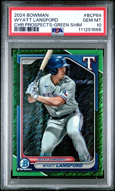 2024 Bowman Chrome Prospects Bcp64 Wyatt Langford Green Shimmer PSA 10
