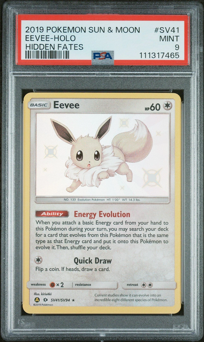2019 Pokemon Sun & Moon Hidden Fates Sv41 Eevee-holo PSA