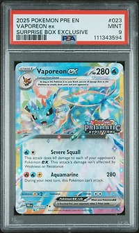 2025 Pokemon Pre En-prismatic Evolutions 023 Vaporeon Ex Surprise Box Exclusive PSA
