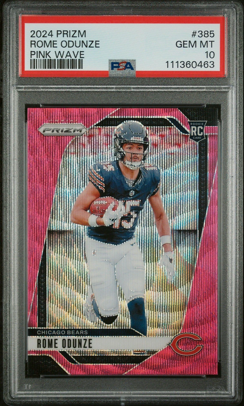 2024 Panini Prizm 385 Rome Odunze Pink Wave PSA 10